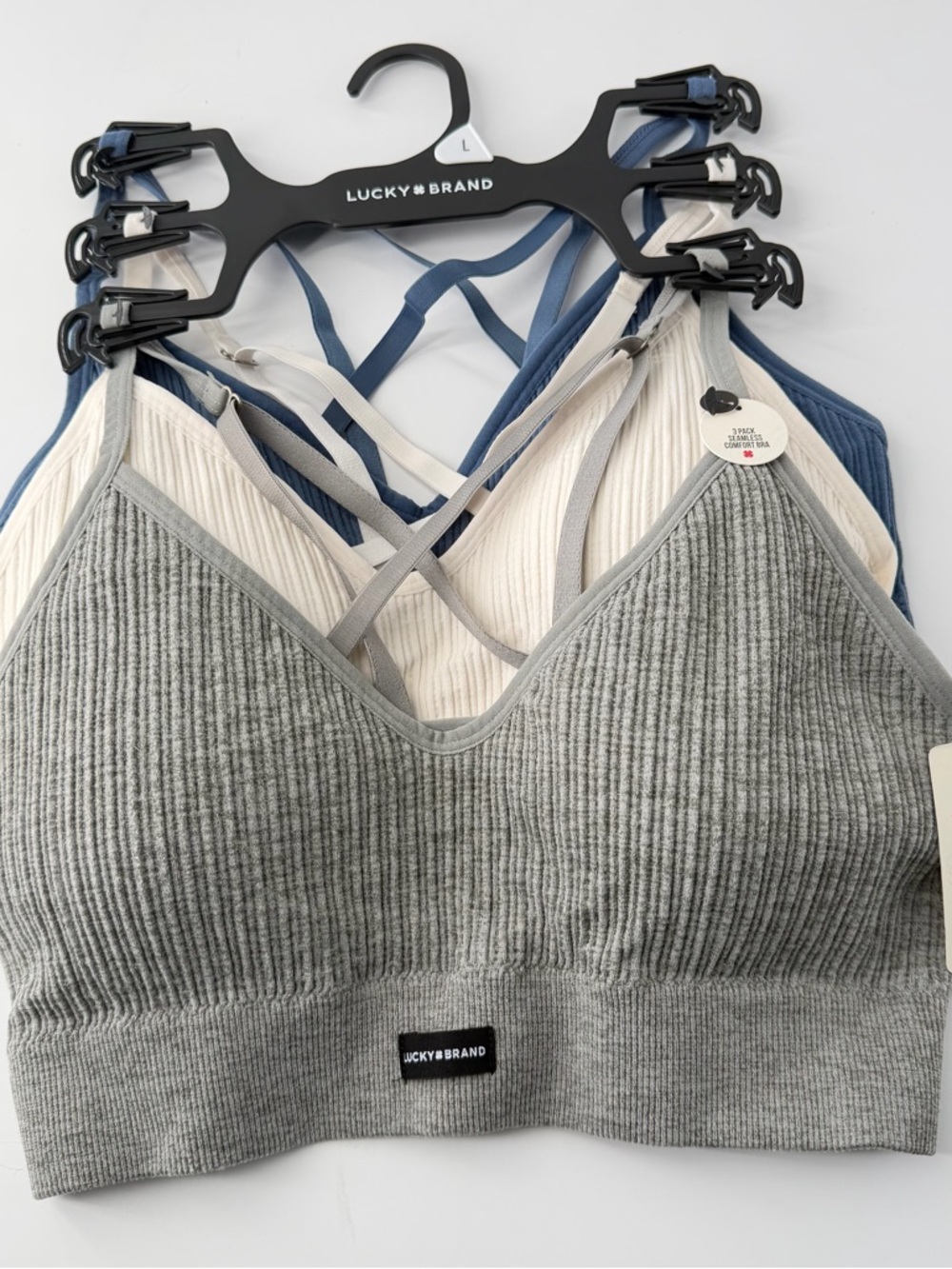 Lucky‎ Brand Women's Ribbed Gym Bralette Trio Wireless Seamless Comfortable SZ L